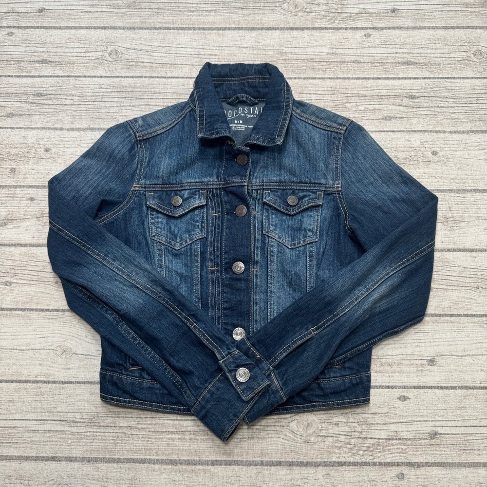 Aeropostale Jacket Women's Medium Dark Wash Denim Trucker Button Front Western